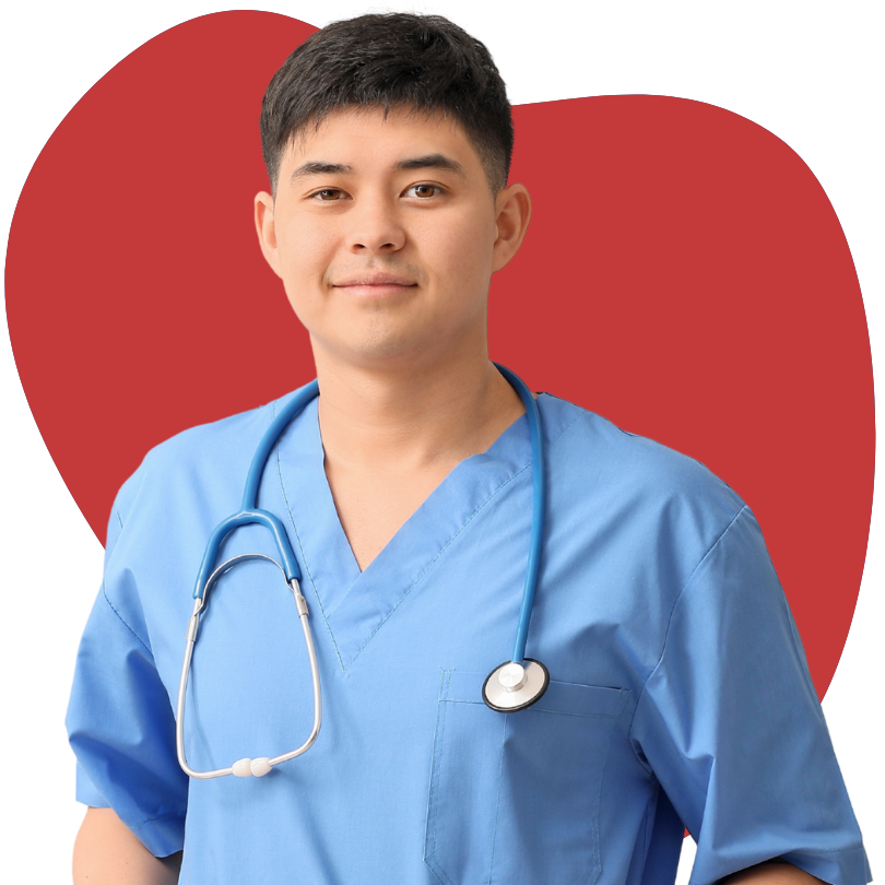 Healthcare professional in scrubs smiling, representing work permit and LMIA opportunities in Canada