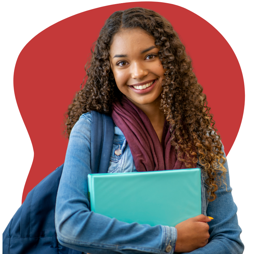 International student smiling with books, ready to apply for a Canadian study permit